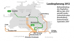 Bild der Landesplanung für die Bahnanbindung des Flughafens BBI im Jahr 2012